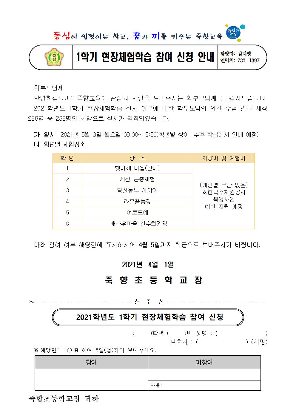 2021. 1학기 현장체험학습 참여 신청 안내001