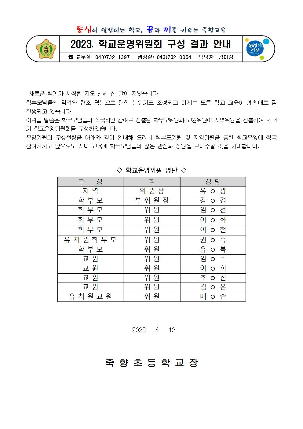 학교운영위원회 구성 결과 안내문001