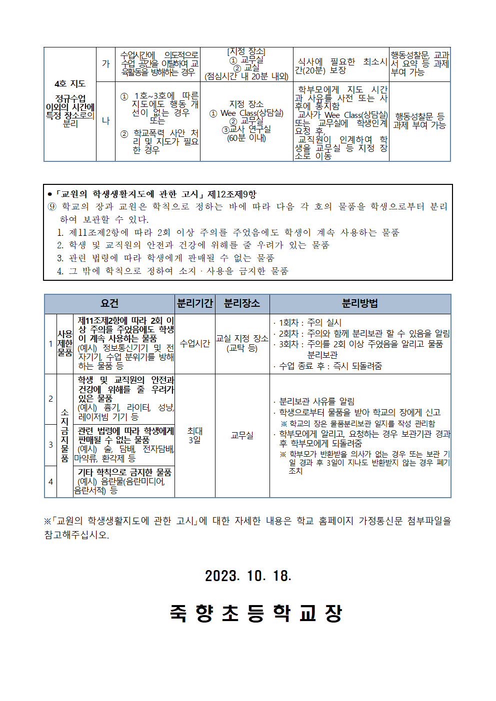 교원의 학생생활지도에 관한 고시에 따른 특례 운영 안내002